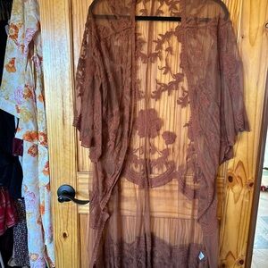Dizzy Sheer Lace Robe in Brown